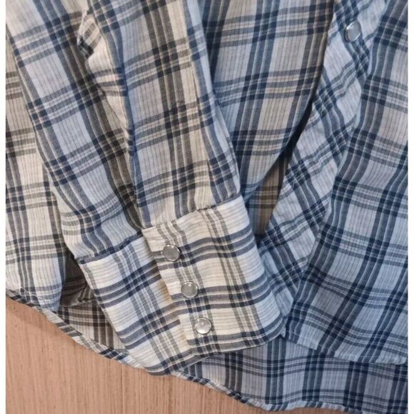 Bud Berma Westerner Shirt Mens Large Blue Plaid Pearl Snap Western - Picture 4 of 8